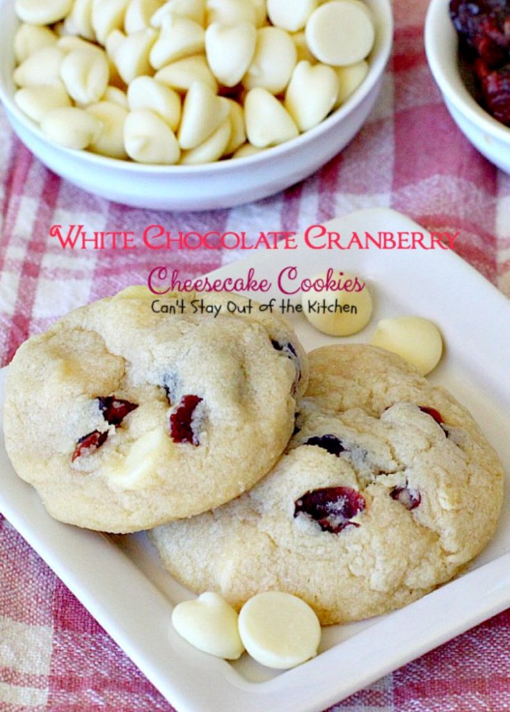 White Chocolate Cranberry Cheesecake Cookies | Can't Stay Out of the Kitchen | #Subway copycat recipe. #cheesecake pudding mix takes these scrumptious #cookies to the next level. They are sensational! #whitechocolate #craisins #dessert