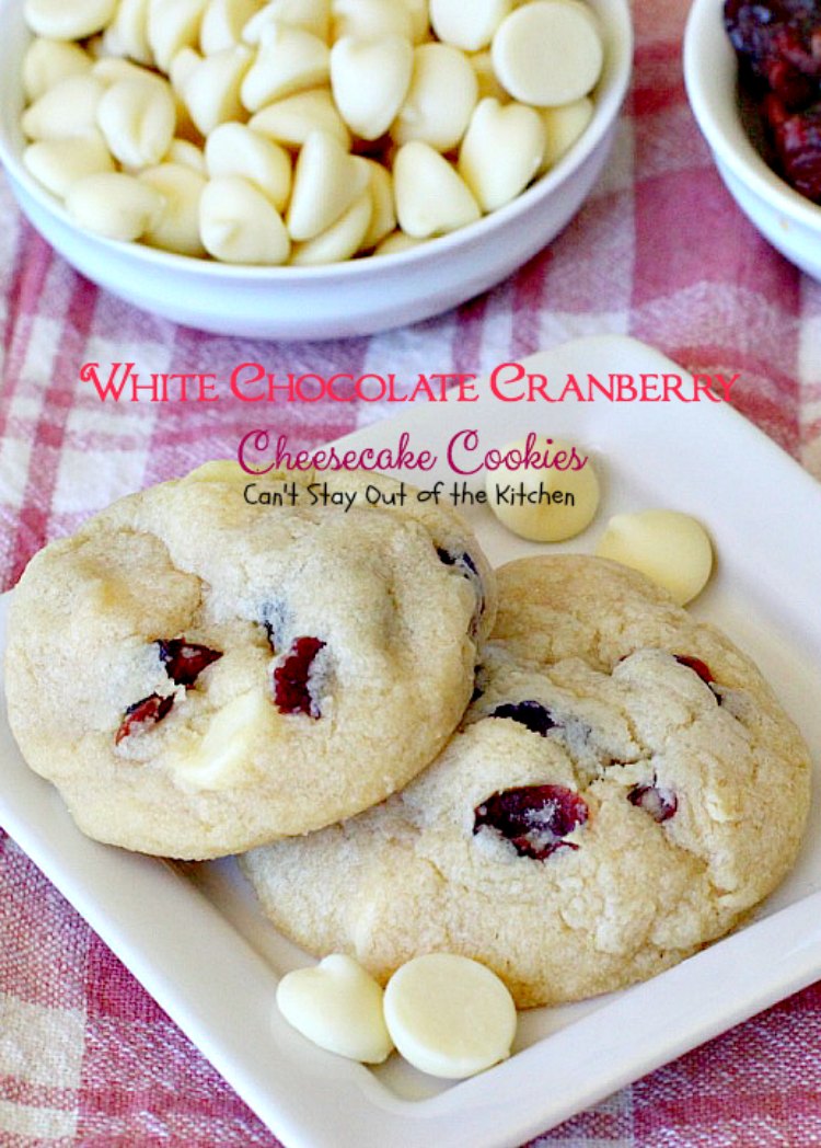 White Chocolate Cranberry Cheesecake Cookies | Can't Stay Out of the Kitchen | #Subway copycat recipe. #cheesecake pudding mix takes these scrumptious #cookies to the next level. They are sensational! #whitechocolate #craisins #dessert