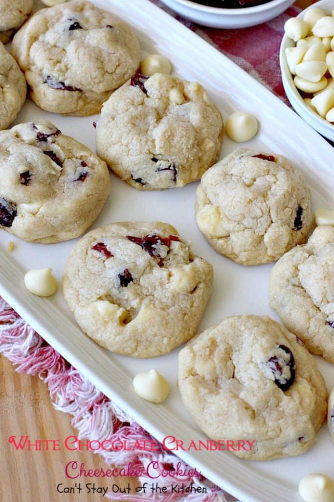 White Chocolate Cranberry Cheesecake Cookies | Can't Stay Out of the Kitchen | #Subway copycat recipe. #cheesecake pudding mix takes these scrumptious #cookies to the next level. They are sensational! #whitechocolate #craisins #dessert