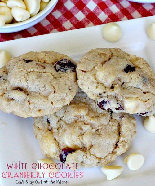 White Chocolate Cranberry Cookies | Can't Stay Out of the Kitchen | this fabulous #dessert is one of our favorite #holiday #cookies. #whitechocolatechips and #craisins make this #oatmealcookie spectacular. #chocolate