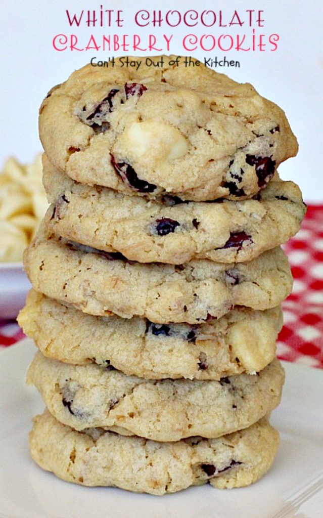 White Chocolate Cranberry Cookies | Can't Stay Out of the Kitchen | this fabulous #dessert is one of our favorite #holiday #cookies. #whitechocolatechips and #craisins make this #oatmealcookie spectacular. #chocolate