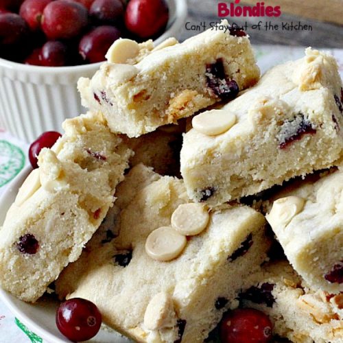 White Chocolate Cranberry Shortbread Blondies | Can't Stay Out of the Kitchen | we give out #Christmas #cookies every year and these were one of the favorites. Exceptionally good & easy to make. #dessert #chocolate #craisins