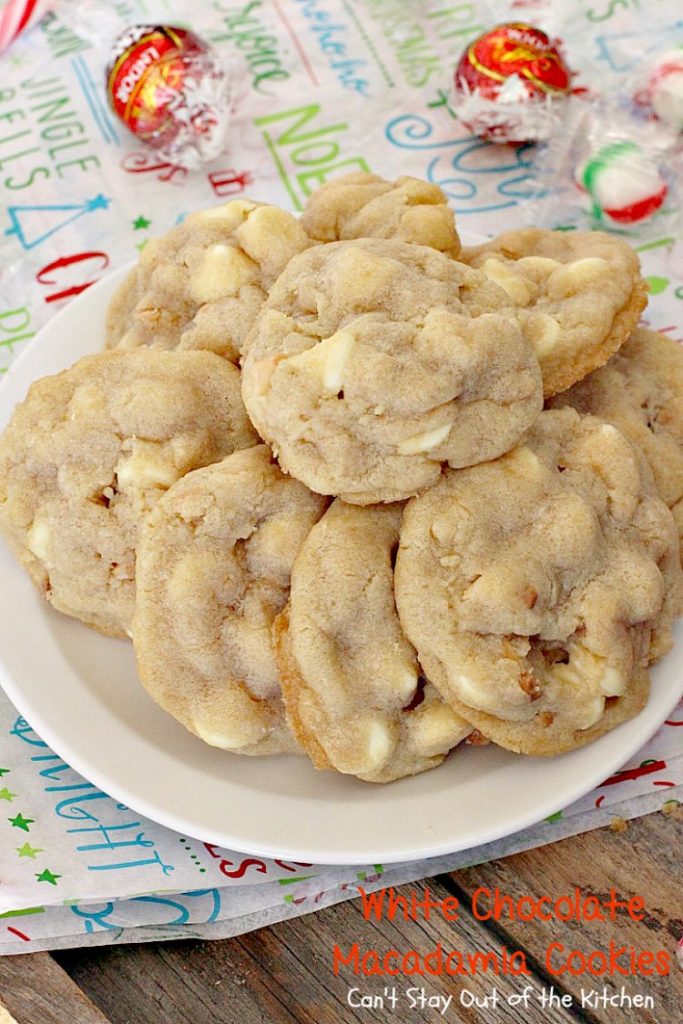 White Chocolate Macadamia Cookies | Can't Stay Out of the Kitchen | one of our favorite #desserts. These #cookies are divine! White #chocolate chips & #macadamianuts make them rich and decadent.