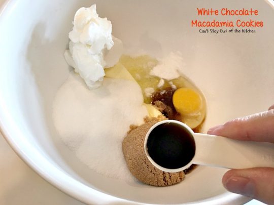 White Chocolate Macadamia Cookies | Can't Stay Out of the Kitchen | one of our favorite #desserts. These #cookies are divine! White #chocolate chips & #macadamianuts make them rich and decadent.