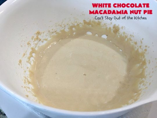 White Chocolate Macadamia Nut Pie | Can't Stay Out of the Kitchen | this rich, decadent, heavenly #pie will have you drooling from the first bite! It's a fantastic #dessert for the #holidays. It's filled with #MacadamiaNuts & #WhiteChocolateChips. Spectacular doesn't even begin to adequately describe this amazing #ChocolatePie. #WhiteChocolateMacadamiaNutPie #HolidayDessert