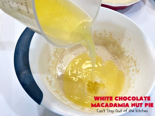 White Chocolate Macadamia Nut Pie | Can't Stay Out of the Kitchen | this rich, decadent, heavenly #pie will have you drooling from the first bite! It's a fantastic #dessert for the #holidays. It's filled with #MacadamiaNuts & #WhiteChocolateChips. Spectacular doesn't even begin to adequately describe this amazing #ChocolatePie. #WhiteChocolateMacadamiaNutPie #HolidayDessert