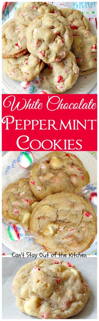 White Chocolate Peppermint Cookies | Can't Stay Out of the Kitchen | fantastic #cookies with white #chocolate chips & #Andes #peppermint baking chips. Great for #holiday baking. #dessert