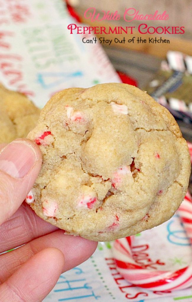 White Chocolate Peppermint Cookies | Can't Stay Out of the Kitchen | fantastic #cookies with white #chocolate chips & #Andes #peppermint baking chips. Great for #holiday baking. #dessert