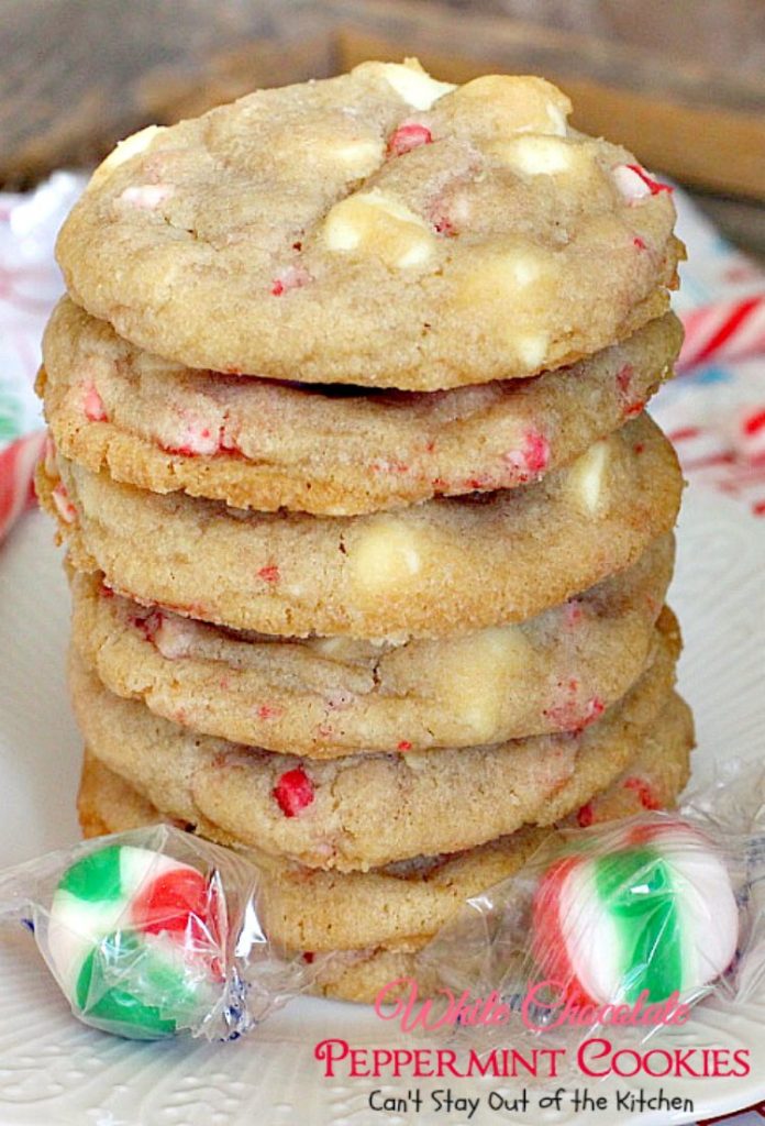 White Chocolate Peppermint Cookies | Can't Stay Out of the Kitchen | fantastic #cookies with white #chocolate chips & #Andes #peppermint baking chips. Great for #holiday baking. #dessert