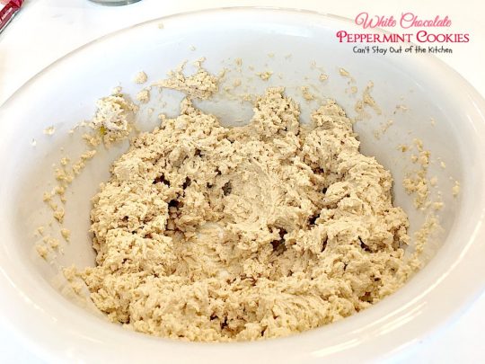 White Chocolate Peppermint Cookies | Can't Stay Out of the Kitchen | fantastic #cookies with white #chocolate chips & #Andes #peppermint baking chips. Great for #holiday baking. #dessert