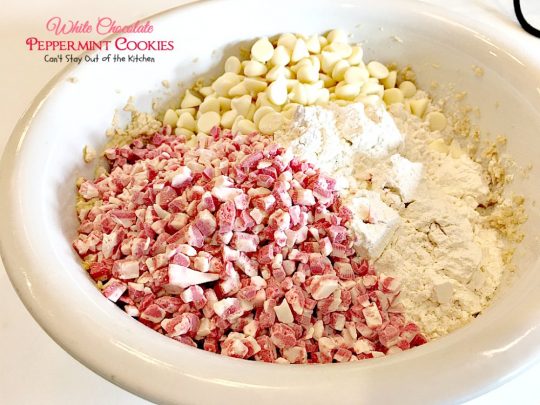 White Chocolate Peppermint Cookies | Can't Stay Out of the Kitchen | fantastic #cookies with white #chocolate chips & #Andes #peppermint baking chips. Great for #holiday baking. #dessert