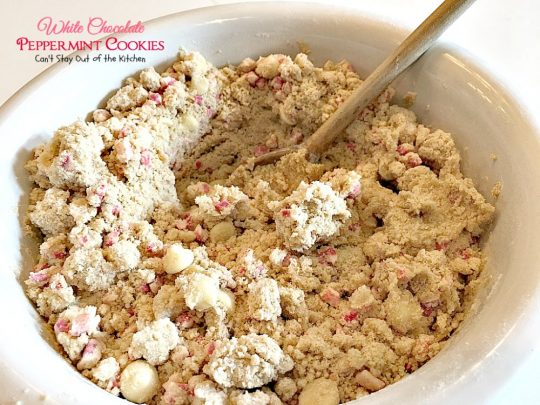 White Chocolate Peppermint Cookies | Can't Stay Out of the Kitchen | fantastic #cookies with white #chocolate chips & #Andes #peppermint baking chips. Great for #holiday baking. #dessert