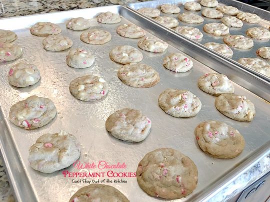 White Chocolate Peppermint Cookies | Can't Stay Out of the Kitchen | fantastic #cookies with white #chocolate chips & #Andes #peppermint baking chips. Great for #holiday baking. #dessert
