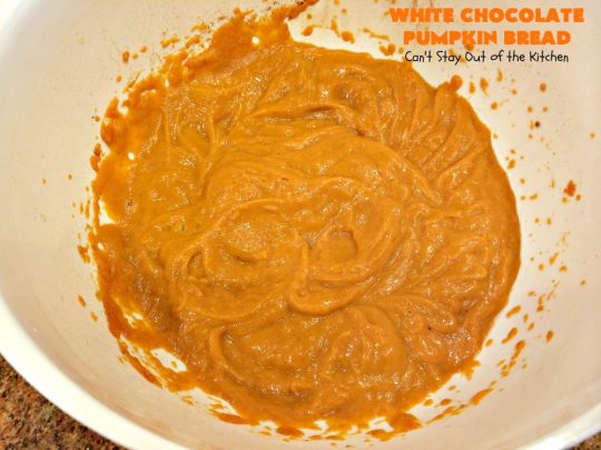 White Chocolate Pumpkin Bread | Can't Stay Out of the Kitchen | this delicious #pumpkin #bread is filled with white #chocolate chips & iced with white chocolate icing. It's perfect for #fall #baking, or #Thanksgiving or #Christmas #breakfast.