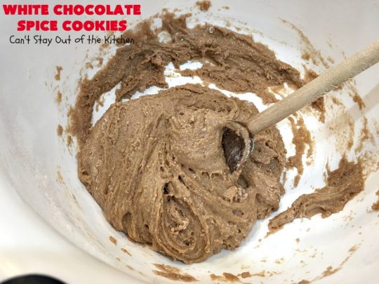 White Chocolate Spice Cookies | Can't Stay Out of the Kitchen | these amazing #cookies use only 4 ingredients! They start with a #SpiceCakeMix so they're so easy. Terrific for #tailgating parties, potlucks, backyard BBQs or anytime you need a quick #dessert. #chocolate #CakeMix #WhiteChocolateChips #WhiteChocolateSpiceCookies #ChristmasCookieExchange #WhiteChocolateDessert #SpiceCakeDessert