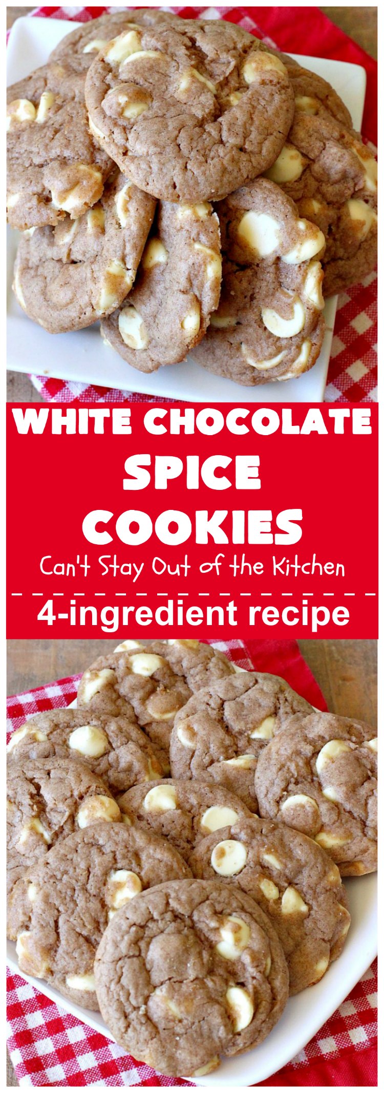 White Chocolate Spice Cookies | Can't Stay Out of the Kitchen | these amazing #cookies use only 4 ingredients! They start with a #SpiceCakeMix so they're so easy. Terrific for #tailgating parties, potlucks, backyard BBQs or anytime you need a quick #dessert. #chocolate #CakeMix #WhiteChocolateChips #WhiteChocolateSpiceCookies #ChristmasCookieExchange #WhiteChocolateDessert #SpiceCakeDessert