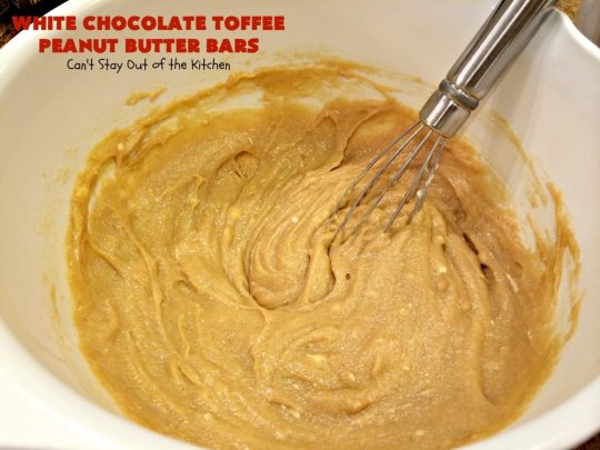 White Chocolate Toffee Peanut Butter Bars | Can't Stay Out of the Kitchen | Everyone raves over these #brownies when we make them. They'e super rich, decadent & absolutely divine! They will cure any sweet tooth craving you have. #toffee #dessert #chocolate #cookies #whitechocolate #HeathEnglishToffeeBits #ChocolateDessert #ToffeeDessert #peanutbutter #PeanutButterDessert #Tailgating #TailgatingDessert