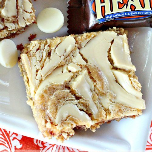 White Chocolate Toffee Peanut Butter Bars | Can't Stay Out of the Kitchen | Everyone raves over these #brownies when we make them. They'e super rich, decadent & absolutely divine! They will cure any sweet tooth craving you have. #toffee #dessert #chocolate #cookies #whitechocolate #HeathEnglishToffeeBits #ChocolateDessert #ToffeeDessert #peanutbutter #PeanutButterDessert #Tailgating #TailgatingDessert