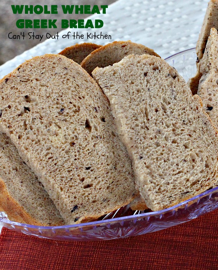 Whole Wheat Greek Bread | Can't Stay Out of the Kitchen | this delicious #Greek-style #bread is made with #olives, #FetaCheese & rosemary. It's wonderful for any kind of dinner menu especially if served with dipping oils. This fantastic tasting bread is a winner! It uses #WholeWheatFlour. #HomeBakedBread #WholeWheatBread #WholeWheatGreekBread #HomeBakedBread