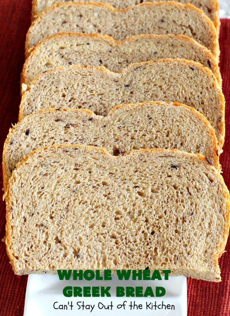 Whole Wheat Greek Bread | Can't Stay Out of the Kitchen | this delicious #Greek-style #bread is made with #olives, #FetaCheese & rosemary. It's wonderful for any kind of dinner menu especially if served with dipping oils. This fantastic tasting bread is a winner! It uses #WholeWheatFlour. #HomeBakedBread #WholeWheatBread #WholeWheatGreekBread #HomeBakedBread