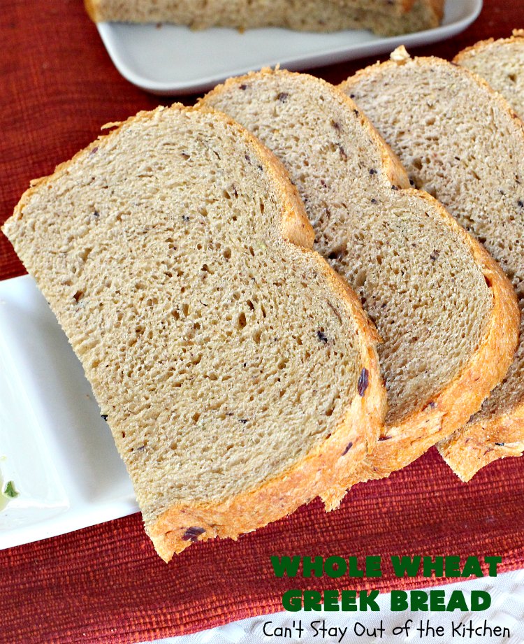 Whole Wheat Greek Bread | Can't Stay Out of the Kitchen | this delicious #Greek-style #bread is made with #olives, #FetaCheese & rosemary. It's wonderful for any kind of dinner menu especially if served with dipping oils. This fantastic tasting bread is a winner! It uses #WholeWheatFlour. #HomeBakedBread #WholeWheatBread #WholeWheatGreekBread #HomeBakedBread