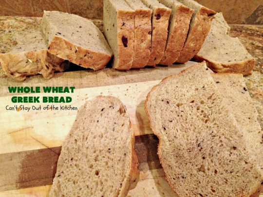 Whole Wheat Greek Bread | Can't Stay Out of the Kitchen | this delicious #Greek-style #bread is made with #olives, #FetaCheese & rosemary. It's wonderful for any kind of dinner menu especially if served with dipping oils. This fantastic tasting bread is a winner! It uses #WholeWheatFlour. #HomeBakedBread #WholeWheatBread #WholeWheatGreekBread #HomeBakedBread