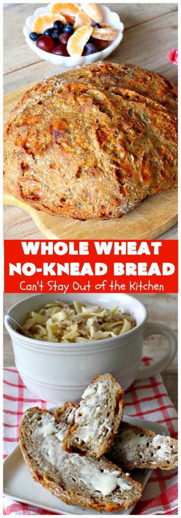 Whole Wheat No-Knead Bread | Can't Stay Out of the Kitchen | fantastic #NoKneadBread using #WheatFlour, #ProvoloneCheese & #SevenGrainCereal. Incredibly easy #HomemadeBread #recipe. #bread #ArtisanBread