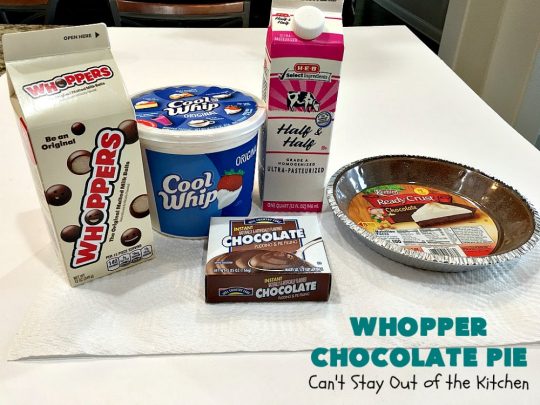 Whopper Chocolate Pie | Can't Stay Out of the Kitchen | this fantastic 5-ingredient #dessert will rock your world! The #chocolate texture is smooth & creamy with crunchiness from #WhoppersMaltedMilkBalls. Perfect for family, company or #holiday dinners. #pie #Whoppers #ChocolateDessert #HolidayDessert #WhopperChocolatePie