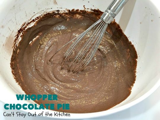 Whopper Chocolate Pie | Can't Stay Out of the Kitchen | this fantastic 5-ingredient #dessert will rock your world! The #chocolate texture is smooth & creamy with crunchiness from #WhoppersMaltedMilkBalls. Perfect for family, company or #holiday dinners. #pie #Whoppers #ChocolateDessert #HolidayDessert #WhopperChocolatePie