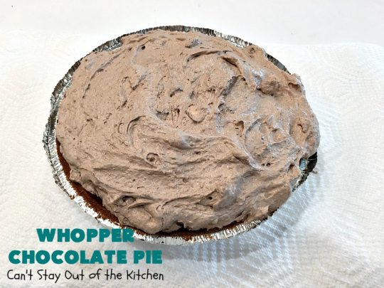 Whopper Chocolate Pie | Can't Stay Out of the Kitchen | this fantastic 5-ingredient #dessert will rock your world! The #chocolate texture is smooth & creamy with crunchiness from #WhoppersMaltedMilkBalls. Perfect for family, company or #holiday dinners. #pie #Whoppers #ChocolateDessert #HolidayDessert #WhopperChocolatePie