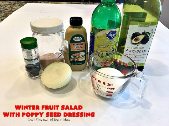 Winter Fruit Salad with Poppy Seed Dressing | Can't Stay Out of the Kitchen | this is our favorite #tossedsalad. It includes #cashews, #Swisscheese, #craisins, #apples & #pears. The homemade #poppyseeddressing is absolutely mouthwatering. This terrific #salad is wonderful for company or #holiday dinners like #FathersDay. #glutenfree