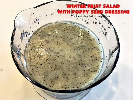 Winter Fruit Salad with Poppy Seed Dressing | Can't Stay Out of the Kitchen | this is our favorite #tossedsalad. It includes #cashews, #Swisscheese, #craisins, #apples & #pears. The homemade #poppyseeddressing is absolutely mouthwatering. This terrific #salad is wonderful for company or #holiday dinners like #FathersDay. #glutenfree