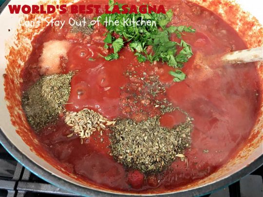World's Best Lasagna | Can't Stay Out of the Kitchen | Wow your family, friends or company with this amazing #lasagna #recipe. Every bite will knock your socks off! #ItalianSausage adds zip & 3 cheeses, including loads of #Mozzarella & #parmesan make this cheesy entree even more delectable. #pasta #Italian #GroundBeef #RicottaCheese #BestLasagna #FavoriteLasagna #WorldsBestLasagna #WorldsGreatestLasagna