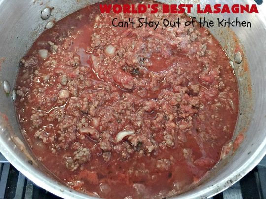 World's Best Lasagna | Can't Stay Out of the Kitchen | Wow your family, friends or company with this amazing #lasagna #recipe. Every bite will knock your socks off! #ItalianSausage adds zip & 3 cheeses, including loads of #Mozzarella & #parmesan make this cheesy entree even more delectable. #pasta #Italian #GroundBeef #RicottaCheese #BestLasagna #FavoriteLasagna #WorldsBestLasagna #WorldsGreatestLasagna