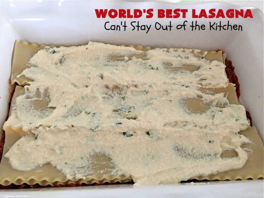World's Best Lasagna | Can't Stay Out of the Kitchen | Wow your family, friends or company with this amazing #lasagna #recipe. Every bite will knock your socks off! #ItalianSausage adds zip & 3 cheeses, including loads of #Mozzarella & #parmesan make this cheesy entree even more delectable. #pasta #Italian #GroundBeef #RicottaCheese #BestLasagna #FavoriteLasagna #WorldsBestLasagna #WorldsGreatestLasagna