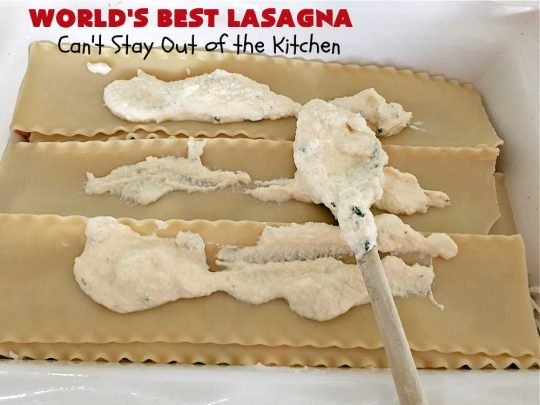 World's Best Lasagna | Can't Stay Out of the Kitchen | Wow your family, friends or company with this amazing #lasagna #recipe. Every bite will knock your socks off! #ItalianSausage adds zip & 3 cheeses, including loads of #Mozzarella & #parmesan make this cheesy entree even more delectable. #pasta #Italian #GroundBeef #RicottaCheese #BestLasagna #FavoriteLasagna #WorldsBestLasagna #WorldsGreatestLasagna