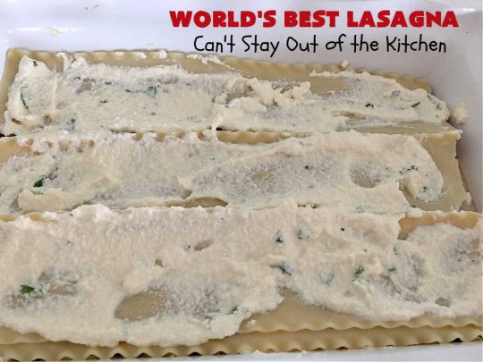 World's Best Lasagna | Can't Stay Out of the Kitchen | Wow your family, friends or company with this amazing #lasagna #recipe. Every bite will knock your socks off! #ItalianSausage adds zip & 3 cheeses, including loads of #Mozzarella & #parmesan make this cheesy entree even more delectable. #pasta #Italian #GroundBeef #RicottaCheese #BestLasagna #FavoriteLasagna #WorldsBestLasagna #WorldsGreatestLasagna
