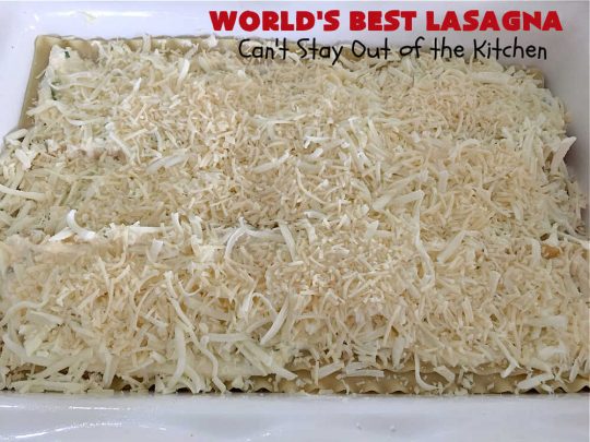 World's Best Lasagna | Can't Stay Out of the Kitchen | Wow your family, friends or company with this amazing #lasagna #recipe. Every bite will knock your socks off! #ItalianSausage adds zip & 3 cheeses, including loads of #Mozzarella & #parmesan make this cheesy entree even more delectable. #pasta #Italian #GroundBeef #RicottaCheese #BestLasagna #FavoriteLasagna #WorldsBestLasagna #WorldsGreatestLasagna