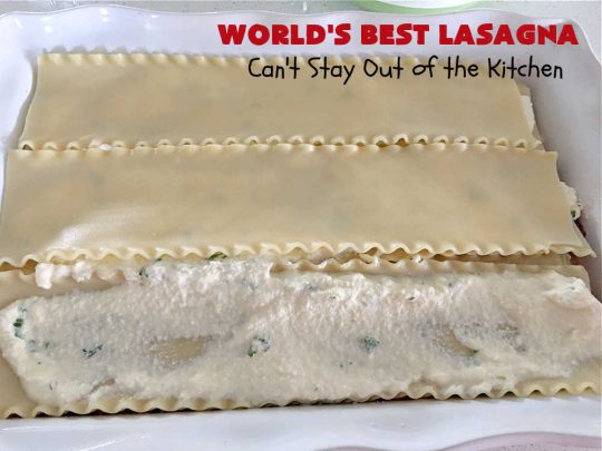 World's Best Lasagna | Can't Stay Out of the Kitchen | Wow your family, friends or company with this amazing #lasagna #recipe. Every bite will knock your socks off! #ItalianSausage adds zip & 3 cheeses, including loads of #Mozzarella & #parmesan make this cheesy entree even more delectable. #pasta #Italian #GroundBeef #RicottaCheese #BestLasagna #FavoriteLasagna #WorldsBestLasagna #WorldsGreatestLasagna