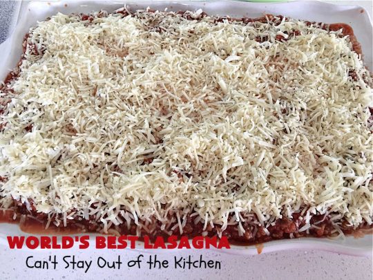 World's Best Lasagna | Can't Stay Out of the Kitchen | Wow your family, friends or company with this amazing #lasagna #recipe. Every bite will knock your socks off! #ItalianSausage adds zip & 3 cheeses, including loads of #Mozzarella & #parmesan make this cheesy entree even more delectable. #pasta #Italian #GroundBeef #RicottaCheese #BestLasagna #FavoriteLasagna #WorldsBestLasagna #WorldsGreatestLasagna