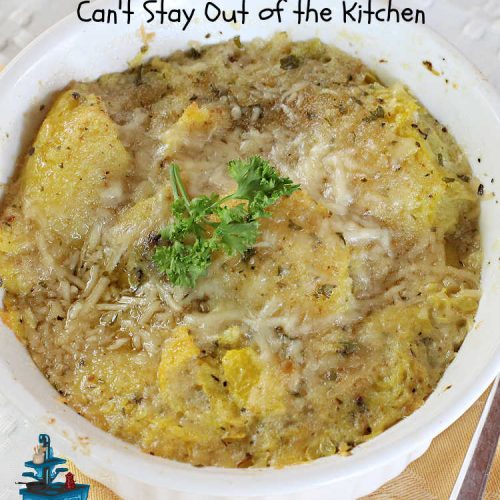 Yellow Squash Casserole | Can't Stay Out of the Kitchen | this is a fantastic #SideDish especially for company or #holiday dinners. It includes #YellowSquash, seasoned #BreadCrumbs & #ParmesanCheese. It's easy to toss together & a sumptuous way to prepare this tasty #vegetable. #casserole #YellowSquashCasserole