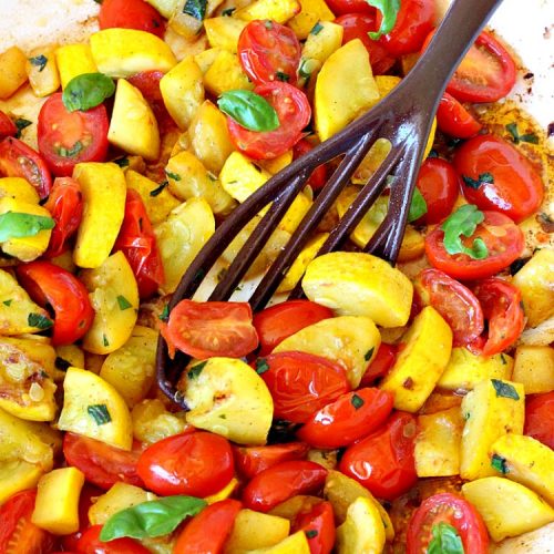 Yellow Squash and Tomatoes | Can't Stay Out of the Kitchen | this quick & easy #recipe can be whipped up in about 10 minutes! It's #vegan #GlutenFree #healthy & #LowCalorie. Great for any weeknight dinner. #tomatoes #YellowSquash #YellowSquashAndTomatoes