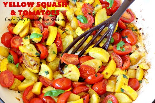Yellow Squash and Tomatoes | Can't Stay Out of the Kitchen | this quick & easy #recipe can be whipped up in about 10 minutes! It's #vegan #GlutenFree #healthy & #LowCalorie. Great for any weeknight dinner. #tomatoes #YellowSquash #YellowSquashAndTomatoes