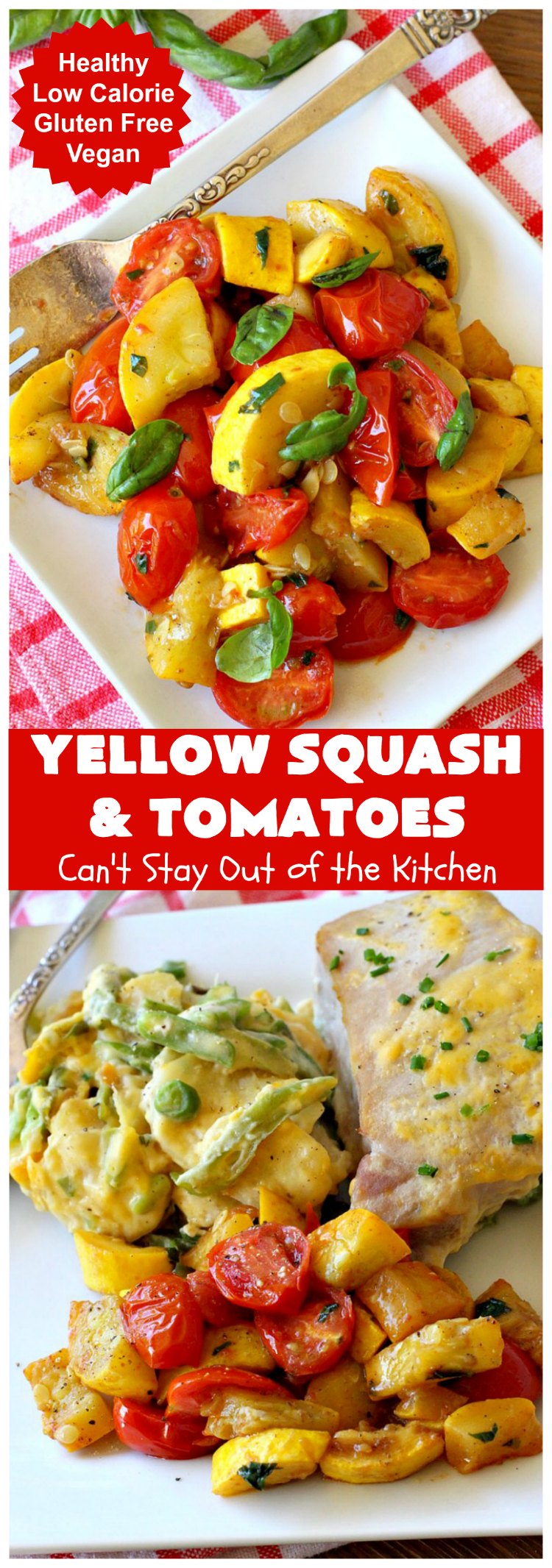Yellow Squash and Tomatoes | Can't Stay Out of the Kitchen | this quick & easy #recipe can be whipped up in about 10 minutes! It's #vegan #GlutenFree #healthy & #LowCalorie. Great for any weeknight dinner. #tomatoes #YellowSquash #YellowSquashAndTomatoes