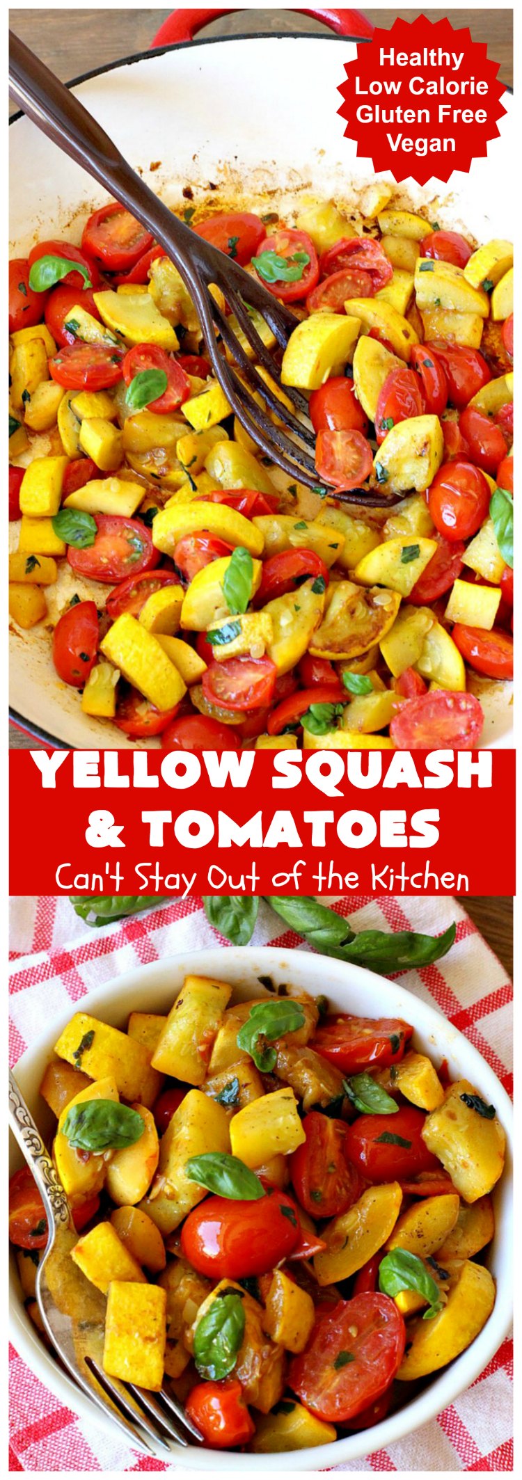 Yellow Squash and Tomatoes | Can't Stay Out of the Kitchen | this quick & easy #recipe can be whipped up in about 10 minutes! It's #vegan #GlutenFree #healthy & #LowCalorie. Great for any weeknight dinner. #tomatoes #YellowSquash #YellowSquashAndTomatoes
