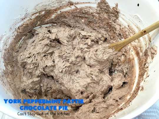 York Peppermint Pattie Chocolate Pie | Can't Stay Out of the Kitchen | this amazing #pie is chocked full of #YorkPeppermintPatties so it has amazing #chocolate & #peppermint flavor. Terrific #dessert for company or #holidays. #ChocolatePie #HolidayDessert #ChocolateDessert #PeppermintDessert #YorkPeppermintPattieChocolatePie