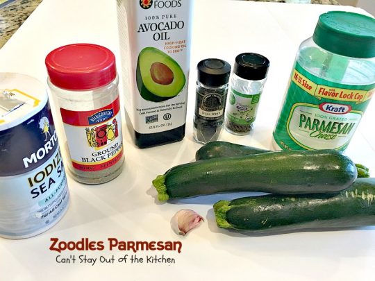 Zoodles Parmesan | Can't Stay Out of the Kitchen | this skinny & delicious side dish is a great way to use up garden #zucchini. #Parmesancheese adds gooeyness to this tasty #casserole. Great for #holiday menus too.