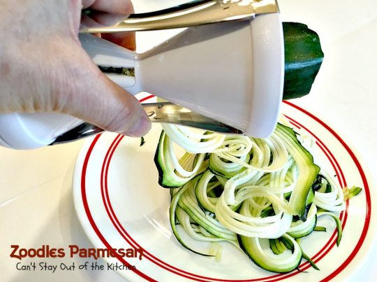 Zoodles Parmesan | Can't Stay Out of the Kitchen | this skinny & delicious side dish is a great way to use up garden #zucchini. #Parmesancheese adds gooeyness to this tasty #casserole. Great for #holiday menus too.