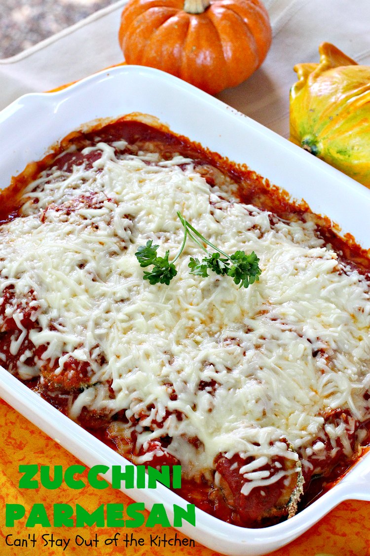 Zucchini Parmesan | Can't Stay Out of the Kitchen | this fantastic #zucchini #casserole is filled with breaded zucchini, #parmesan #cheese & #spaghettisauce. It's terrific for #MeatlessMondays or as a side dish for company & #holidays like #Thanksgiving or #Christmas.