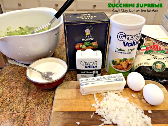 Zucchini Supreme | Can't Stay Out of the Kitchen | this fantastic side dish is easy to make and filled with #zucchini and #cheese! Perfect #casserole for #FathersDay or other #holiday menus.